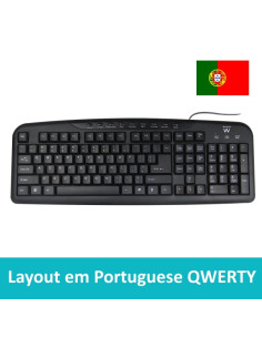 Ewent Teclado con Cable USB - Disposicion Portuguesa QWERTY PT - Plastico ABS - Teclas Silenciosas - Cable de 1.2m - Color Negro