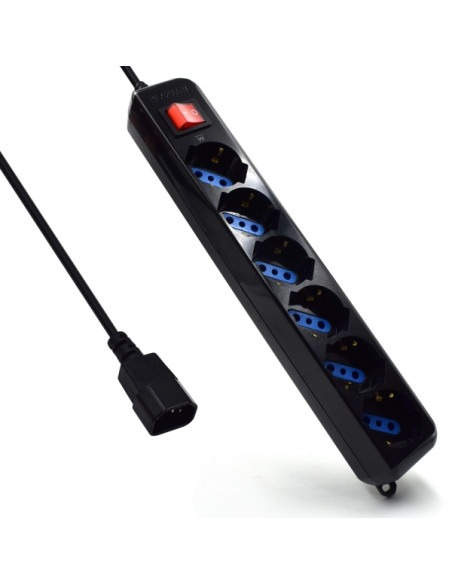 Ewent Regleta con 6 Tomas Tipo L/F (Schuko) para SAI - Proteccion contra Sobretension - Proteccion Infantil - Interruptor On/Off