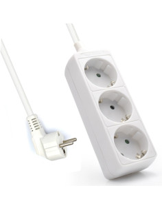 Ewent Regleta de 3 Tomas Schuko 16A - Proteccion Infantil - Cable de 1.5m - Enchufe Schuko Plano en Angulo - Color Blanco
