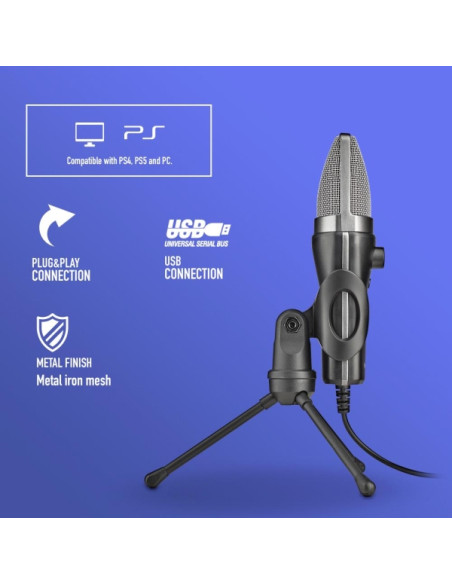 NGS MS120USB Microfono USB para Streaming - Configuracion Ajustable - Grabacion Cardioide - Puerto de Monitorizacion de Auricula