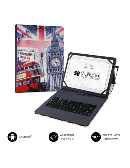 Subblim Keytab Pro USB - Teclado con Funda Universal para Tablets - Comodidad y Flexibilidad al Escribir - Angulo Ideal para Esc
