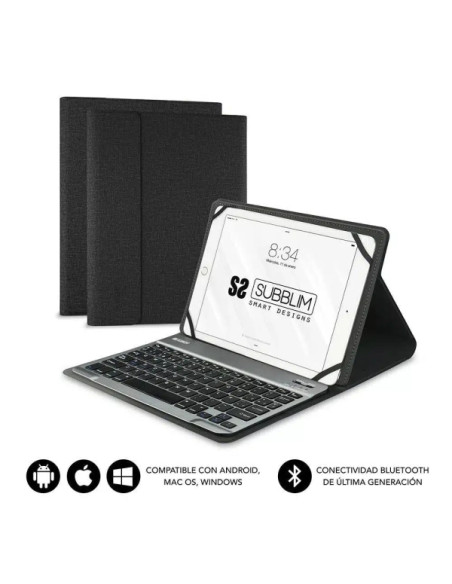 Subblim Teclado Bluetooth extraíble - Funda universal 9-10.1" - Diseño ultradelgado - Soporte ajustable - Acceso a todas las fu