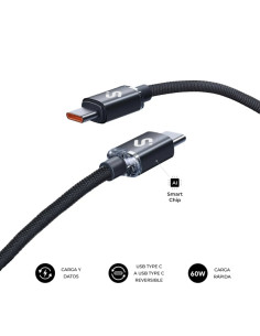 Subblim Cable Optimus USB-C - 60W - Nylon Trenzado - 480Mbps - 2 Metros - Color Negro