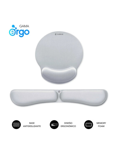 Subblim Pack Ergo MemoryFlex Alfombrilla Ergonomica para Raton y Reposamuñecas Teclado - Espuma Elastica - Microtexturizada Impe