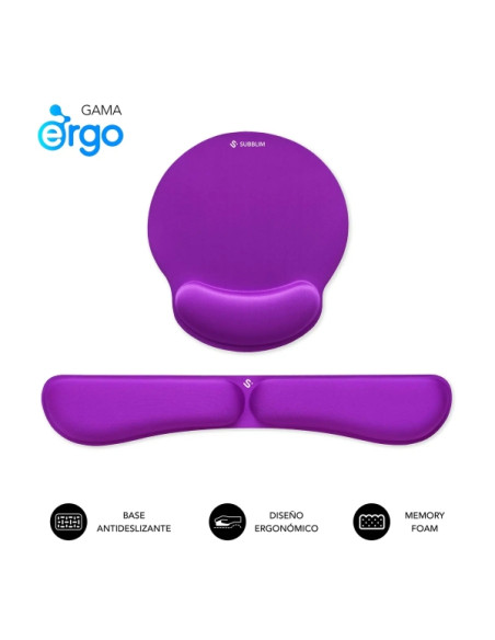 Subblim Pack Ergo MemoryFlex Alfombrilla Ergonomica para Raton y Reposamuñecas Teclado - Espuma Elastica - Microtexturizada Impe