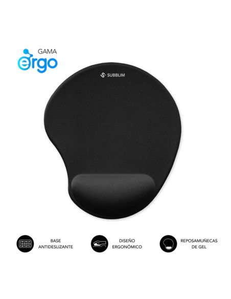 Subblim Ergo Neogel Alfombrilla Ergonomica para Raton - Espuma Elastica - Microtexturizada Impermeable - Base Antideslizante - C