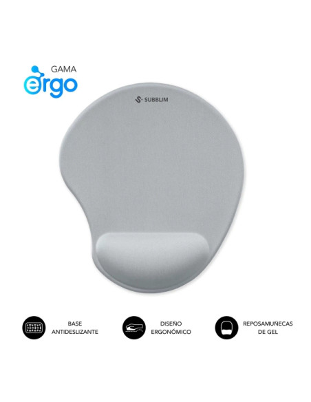 Subblim Ergo Neogel Alfombrilla Ergonomica para Raton - Espuma Elastica - Microtexturizada Impermeable - Base Antideslizante - C