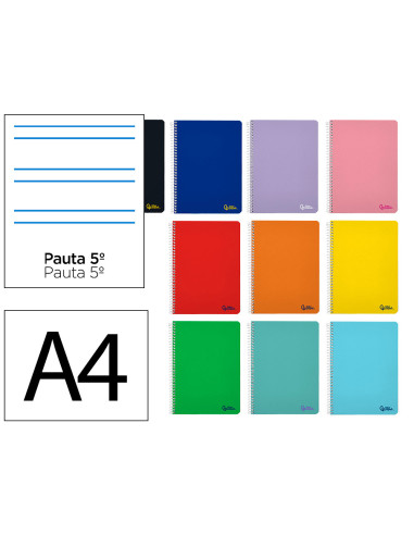 Cuaderno espiral liderpapel a4 smart tapa blanda 80h 75gr rayado montessori 5mm con margen colores surtidos