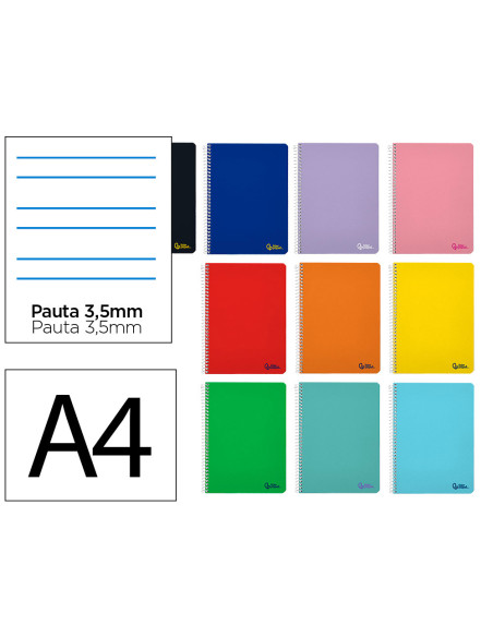 Cuaderno espiral liderpapel a4 smart tapa blanda 80h 75gr rayado montessori 3,5mm con margen colores surtidos