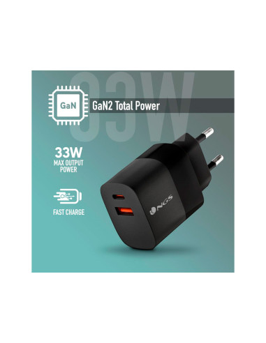 Cargador gan ngs de pared ultrarapido para portatil de 33w con 2 puertos usb-c + usb-a