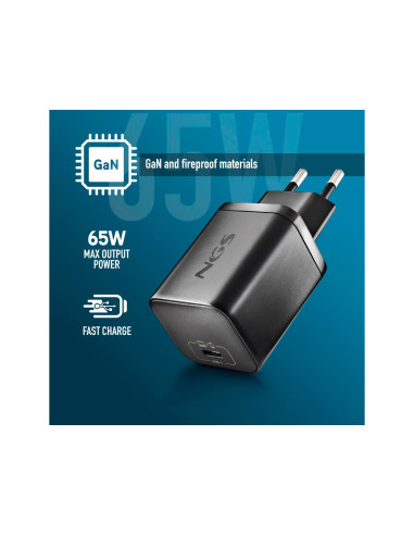 Cargador gan ngs de pared ultrarapido para portatil de 65w con salida tipo usb-c y cable usb-c a usb-c longitud