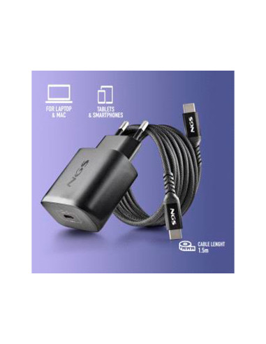 Cargador gan ngs de pared ultrarapido para portatil de 65w con salida tipo usb-c y cable usb-c a usb-c longitud