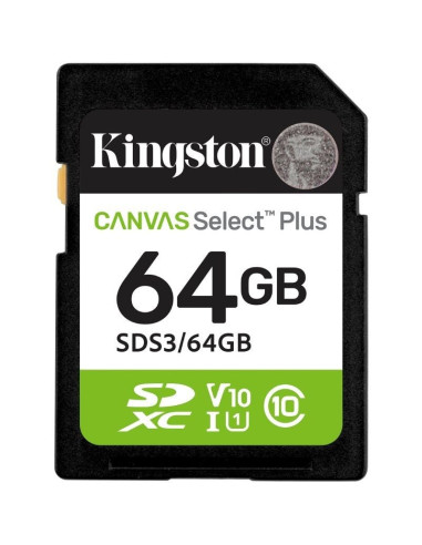Tarjeta de Memoria Kingston CANVAS Select Plus 64GB SD XC/ Clase 10/ 100MBs