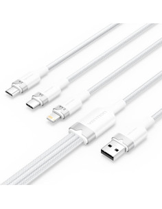 Vention Cable USB-A 2.0 a USB-C, Lightning, Micro-B 3A - 1.5m - Trenzado - Color Blanco