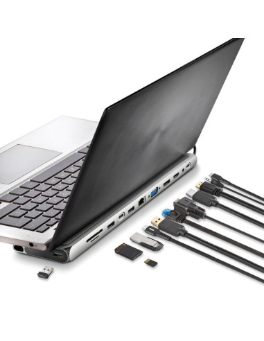 Docking USB Tipo-C NGS WonderDock 12 Pro/ 3xUSB/ 2xHDMI/ 1xVGA/ 1xRJ45/ 1xLector de Tarjetas/ 1xJack 3.5/ 1xUSB Tipo-C PD/ Gris