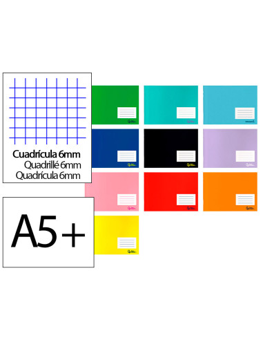 Libreta liderpapel smart a5 plus apaisado 32 hojas 75g/m2 cuadro 6 mm con margen colores surtidos