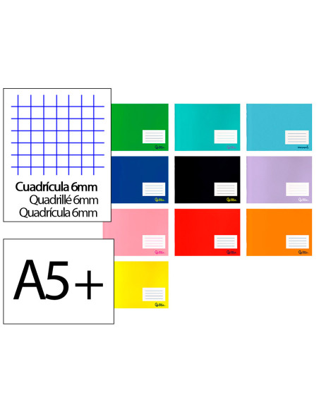 Libreta liderpapel smart a5 plus apaisado 32 hojas 75g/m2 cuadro 6 mm con margen colores surtidos