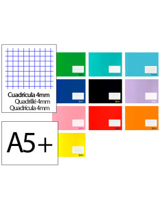 Libreta liderpapel smart a5 plus 32h 75g/m2 apaisado cuadro 4 mm con margen colores surtidos