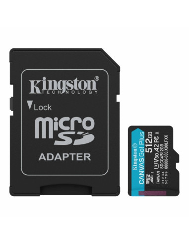 Kingston Tarjeta Micro SDXC 512GB UHS-I U3 V30 Clase 10 200MB/s Canvas Go Plus con Adaptador