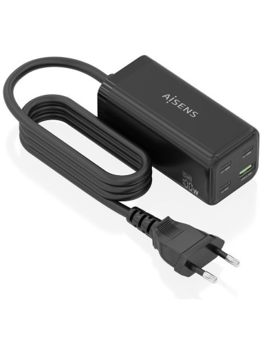 Cargador Sobremesa GaN Aisens ASCH-100W4P054-BK/ 3xUSB Tipo-C/ 1xUSB/ 100W