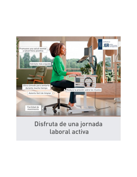 Taburete leitz ergo con asiento triangular 5 ruedas giratorias regulable en altura hasta 59 cm negro