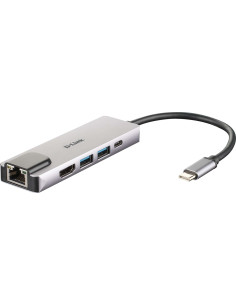 D-Link Hub USB-C 5 en 1 2 Puertos USB 3.0 + 1 HDMI + 1 RJ45 - Plug & Play