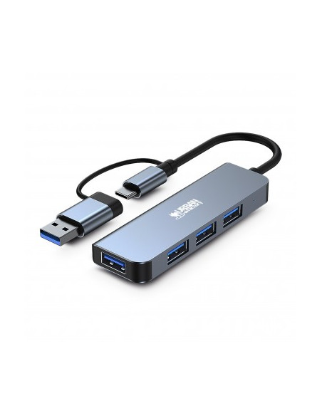 Urban Factory Minee HUB 4 en 1 - USB-A/C Macho - USB-A Hembra - Color Gris Metal