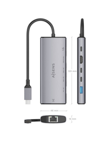 Docking USB Tipo-C Aisens ASUC-6P030-GR/ 1xHDMI/ 1xUSB/ 2xUSB Tipo-C/ 1xRJ45/ 1xUSB Tipo-C PD/ Gris