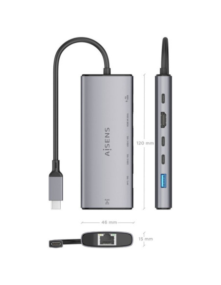 Docking USB Tipo-C Aisens ASUC-6P030-GR/ 1xHDMI/ 1xUSB/ 2xUSB Tipo-C/ 1xRJ45/ 1xUSB Tipo-C PD/ Gris