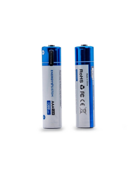 Energy Sistem Charge Pro C  Pack de 2 Pilas Recargables USB-C - 1100mWh - 740mAh - AAA  - 1.5V - Carga Por USB-C