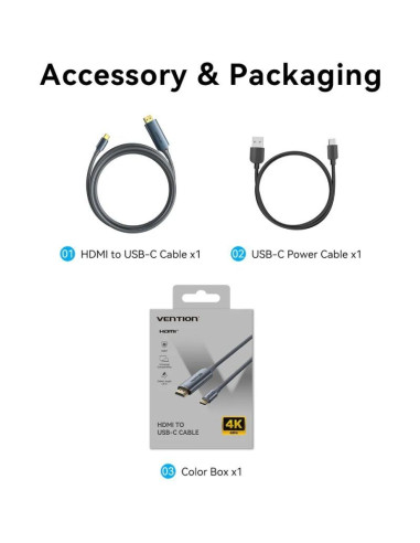 Cable Conversor HDMI 2.0 4K Vention ABLHG/ USB Tipo-C Macho - HDMI Macho/ USB Tipo-C PD 1.5m/ Gris