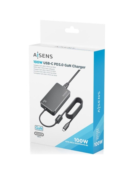 Cargador Sobremesa GaN Aisens ASCH-1PD100D070-BK/ 1xUSB Tipo-C/ 100W