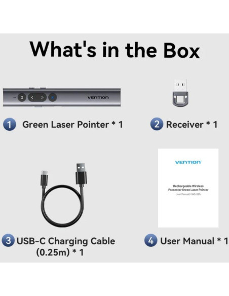 Presentador Inalámbrico por Bluetooth Vention KQJH0/ 2.4GHz/ Gris