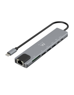 Ewent USB-C Dock 8 en 1 - HDMI 4K - PD 87W - USB-C - 2xUSB-A - LAN - Lector de tarjetas - Color Plata
