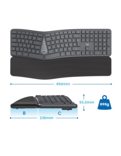 Ewent Teclado Inalambrico - Ergonomico - Bateria de Litio Recargable de 300mAh - Teclas de Bajo Perfil y Silenciosas - Color Neg 2