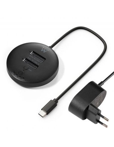 Ewent Clonador Doble Bahia - NVMe M2 - USB-C 3.2 Gen2 - Indicador LED - Color Negro