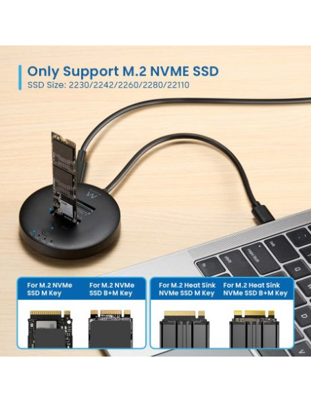 Ewent Clonador Doble Bahia - NVMe M2 - USB-C 3.2 Gen2 - Indicador LED - Color Negro