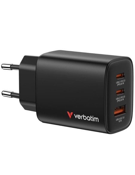 Cargador de Pared GaN Verbatim Essentials/ 2xUSB Tipo-C/ 1xUSB/ 65W