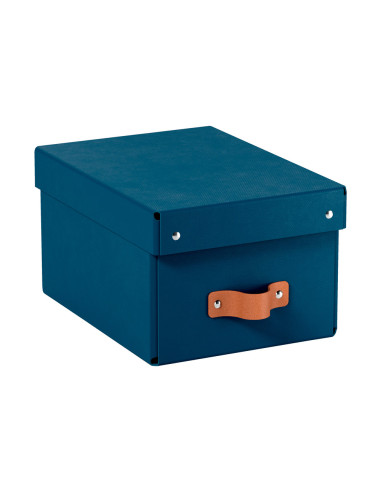 Caja de almacenaje leitz carton pequeña con asa de piel color azul pack de 2 unidades