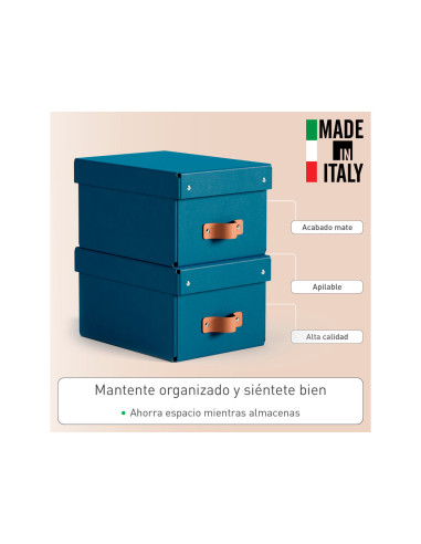 Caja de almacenaje leitz carton pequeña con asa de piel color azul pack de 2 unidades