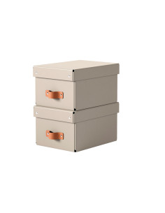 Caja de almacenaje leitz carton pequeña con asa de piel color beige pack de 2 unidades 2