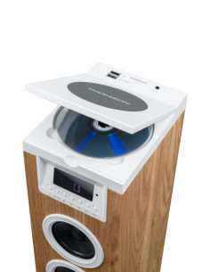 Thomson DS121CD Torre de Sonido Bluetooth 30W, Radio FM, USB, Reloj Digital, Diseño Madera/Blanco
