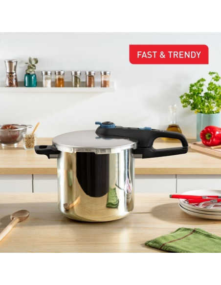 Olla a Presión Tefal Secure Trendy P2584401/  25cm/ 8L/ Acero Inoxidable/ Apta para Inducción