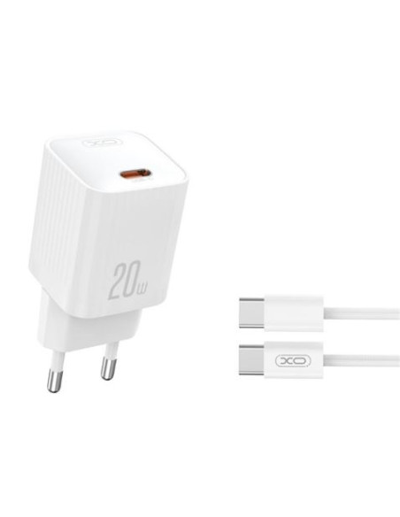 XO L146 Cargador de Corriente 20W - USB-C - PD 3.0 y QC 3.0 - Incluye Cable USB-C - Color Blanco