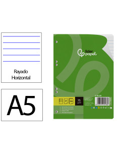 Recambio liderpapel din a5 100 hojas 75 gr horizontal con margen 6 taladros