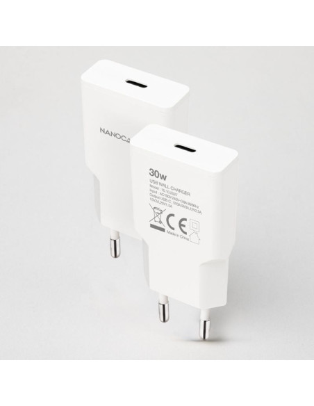 Cargador de Pared Nanocable 10.10.2027/ 1xUSB Tipo-C/ 30W/ Blanco
