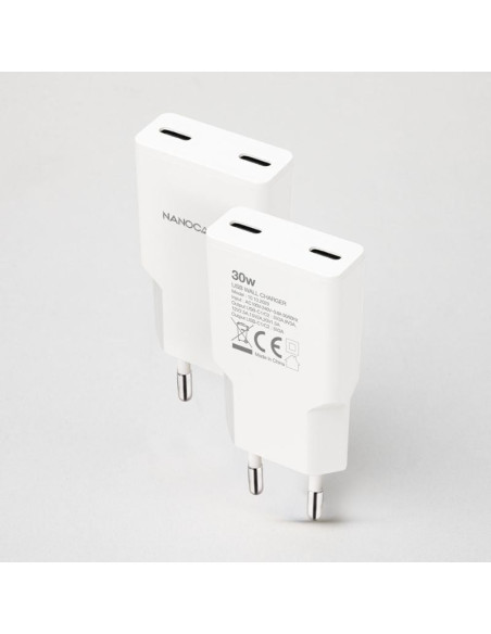 Cargador de Pared Nanocable 10.10.2029/ 2xUSB Tipo-C/ 30W/ Blanco