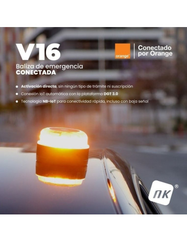 Luz baliza de emergencia para coche NK Connected EL2024-C1 V16/ Homologada/ Base Imantada/ Geolocalizable/ Funciona a Pilas