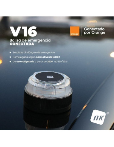 Luz baliza de emergencia para coche NK Connected EL2024-C1 V16/ Homologada/ Base Imantada/ Geolocalizable/ Funciona a Pilas