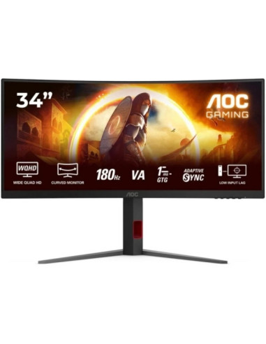 AOC G4 Monitor 34" Curvo 1500R Fast VA WQHD 180Hz HDR10 - Respuesta 1ms - HDMI, DisplayPort, Audio - Montaje VESA 100x100 - Col